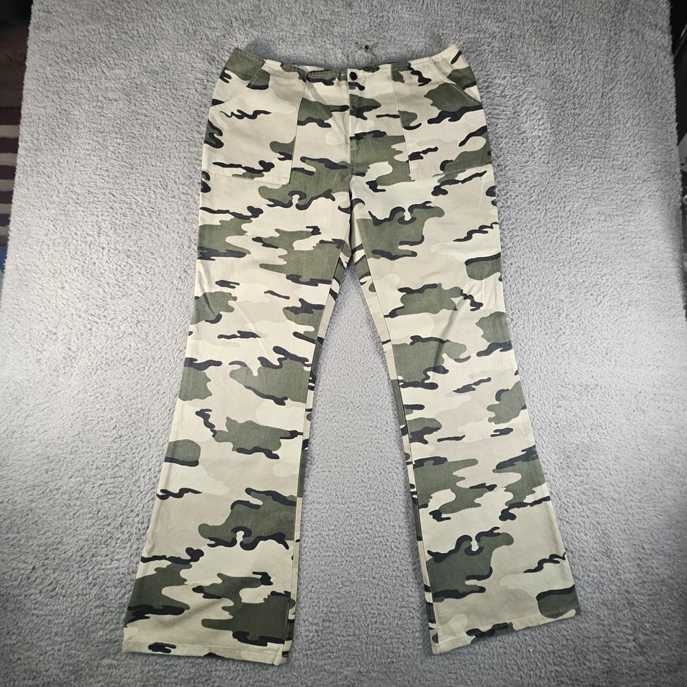 Vtg Y2K Camo Pants Juniors 13/14‎ Flared Military 90s Retro Skater Grunge Punk